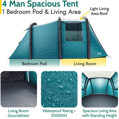 Trail Brazen 4 Man Air Tent, Dark Zone Bedroom, 5000mm