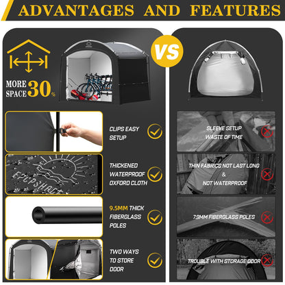 EPCPSHADES Bike Storage Shed Tent, Waterproof Portable Bicycle Cover with 30% More Top Storage Space for 2/3/4/5 Bikes,Clips Easy Setup Outdoor Sheds Shelter for Motorcycle, Garden Tools, Lawn Mower