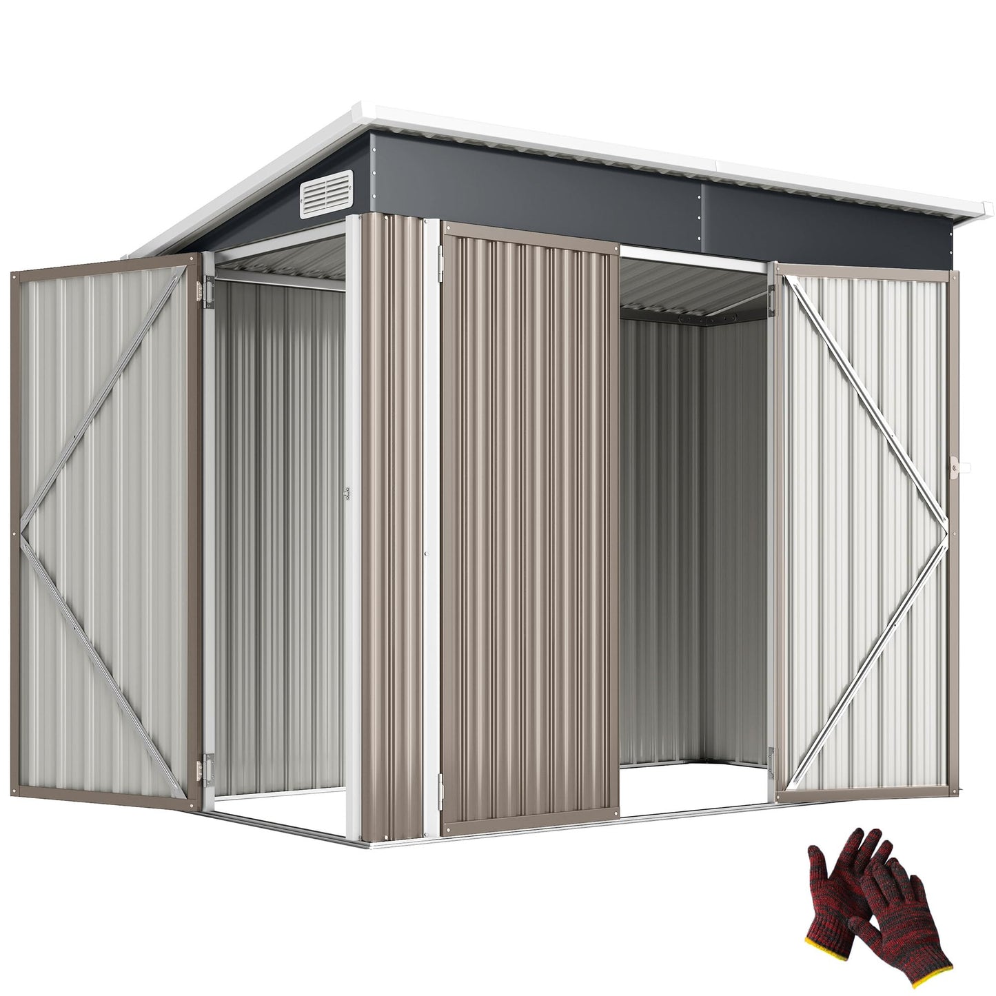Outsunny 7.5 x 4.3ft Metal Garden Storage Shed Waterproof Vents Light Grey