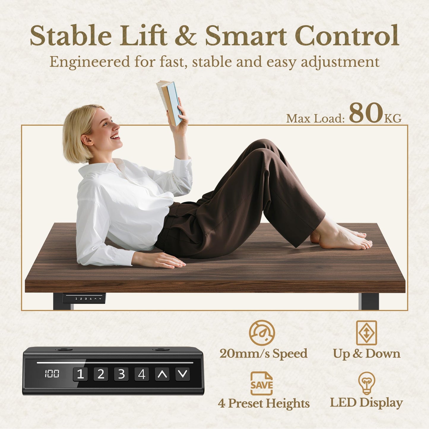 HUANUO 178×76cm Electric Standing Desk with Storage for Home Office