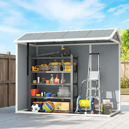 Outsunny 8 x 4 ft Resin Garden Shed Wood-Effect with Floor, Light Grey