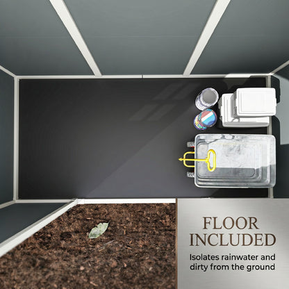 Outsunny 8 x 4 ft Resin Garden Shed Wood-Effect with Floor, Light Grey