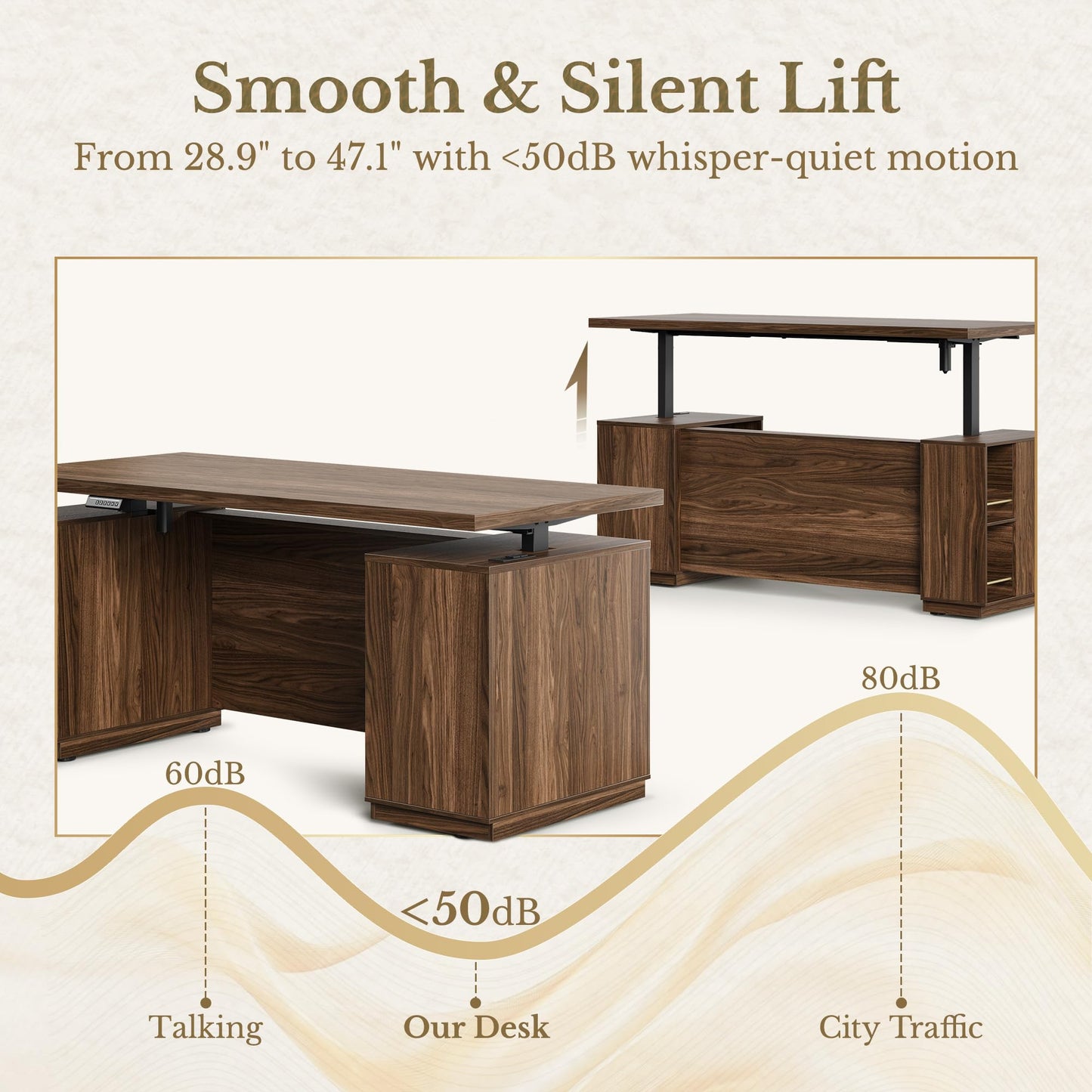 HUANUO 178×76cm Electric Standing Desk with Storage for Home Office