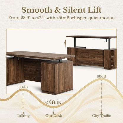 HUANUO 178×76cm Electric Standing Desk with Storage for Home Office