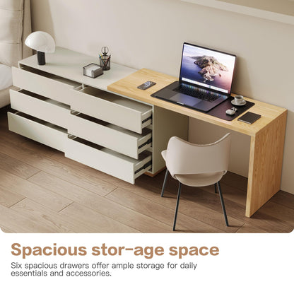 LumivoxNest Modern L-Shaped Desk with 6 Drawers, Adjustable Corner Desk 1.4m to 2.5m, White Computer Desk for Home Office, Study & Gaming