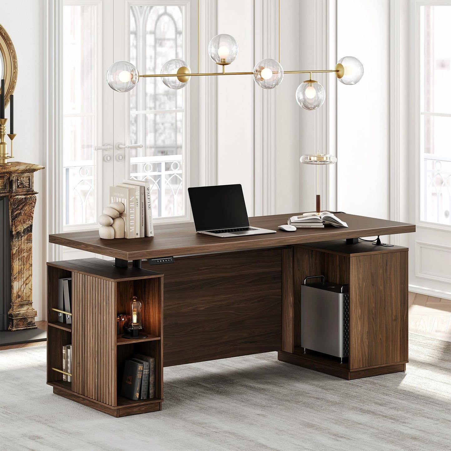 HUANUO 178×76cm Electric Standing Desk with Storage for Home Office