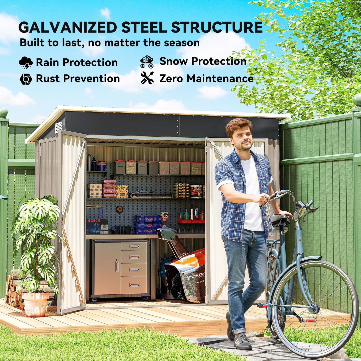 Outsunny 7.5 x 4.3ft Metal Garden Storage Shed Waterproof Vents Light Grey