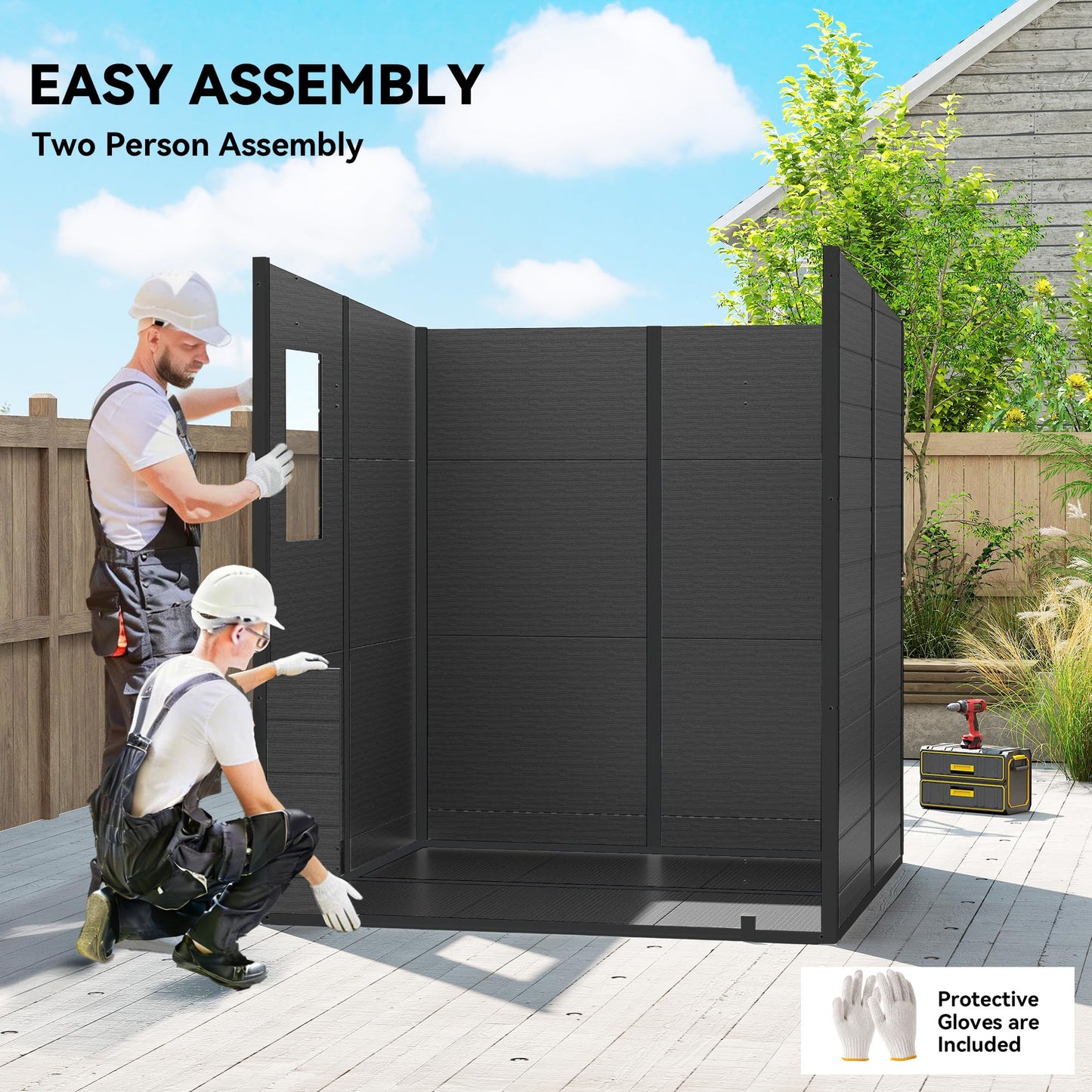 Outsunny 6 x 6 ft Plastic Garden Shed with Floor, Three Windows, Dark Grey