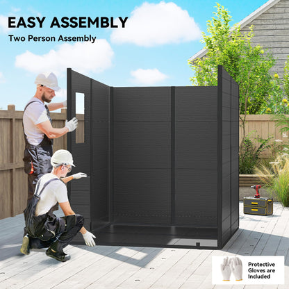 Outsunny 6 x 6 ft Plastic Garden Shed with Floor, Three Windows, Dark Grey