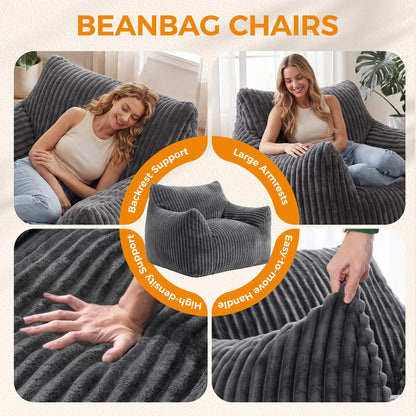 Hamlody Corduroy Bean Bag Chair, Premium Shredded Foam Single Sofa