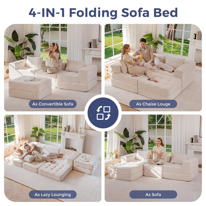 MAXYOYO Modular Sectional Sofa Bed, Convertible Sofa Bed with Foldable Sleeper and Throw Pillow, Corduroy Tufted Floor Couch Boneless for Living Room, Bedroom, Guest Room, No Assembly