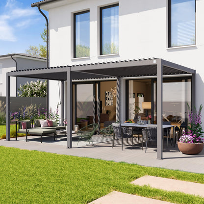 PRIMEYARD Pergola 3x6 m aluminium posts with louvered steel roof grey canopy