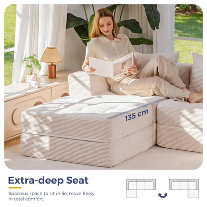 MAXYOYO Modular Sectional Sofa Bed, Convertible Sofa Bed with Foldable Sleeper and Throw Pillow, Corduroy Tufted Floor Couch Boneless for Living Room, Bedroom, Guest Room, No Assembly