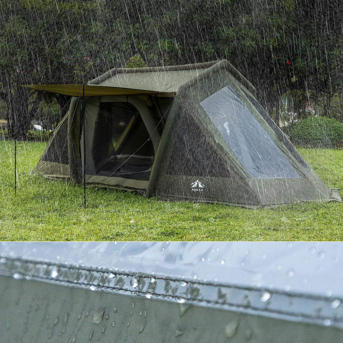 Night Cat 8 Man Inflatable Air Tent, 2 Bedroom, Green