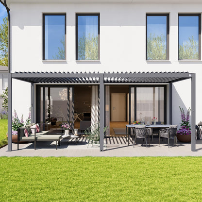 PRIMEYARD Pergola 3x6 m aluminium posts with louvered steel roof grey canopy