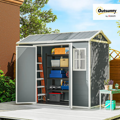 Outsunny 8 x 4 ft Resin Garden Shed Wood-Effect with Floor, Light Grey