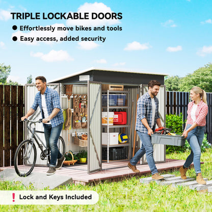 Outsunny 7.5 x 4.3ft Metal Garden Storage Shed Waterproof Vents Light Grey