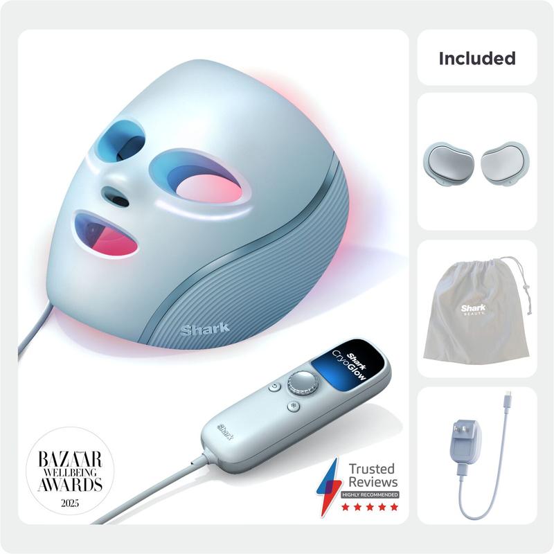 Shark CryoGlow FW312UK LED Face Mask with Under-Eye Cooling – Red, Blue & Infrared Light