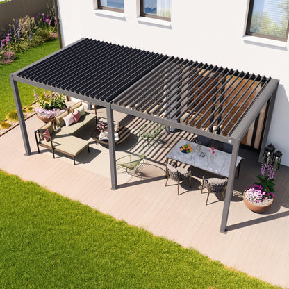 PRIMEYARD Pergola 3x6 m aluminium posts with louvered steel roof grey canopy